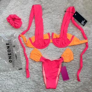 NWT OneOne Swimwear SET Bikini New Pink Orange Amanda Varadero Rare Swimsuit